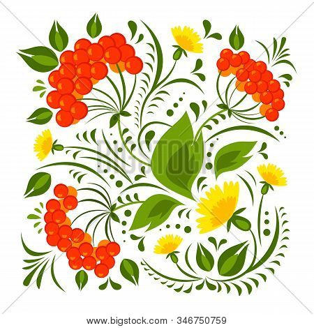 Graphic Ethnic Floral Illustration With Ukrainian Folk Motifs. Great Element For Your Design.