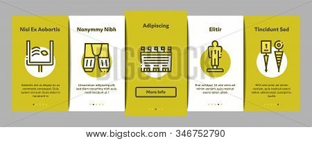 Rugby Sport Game Tool Onboarding Mobile App Page Screen Vector. Rugby Ball And Gates, Athlete Protec