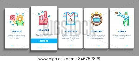 Rugby Sport Game Tool Onboarding Mobile App Page Screen Vector. Rugby Ball And Gates, Athlete Protec