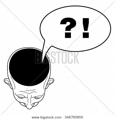 Man's Head Top View With A Black Hole In The Middle. Woe From The Mind. Tormenting Thoughts. Questio