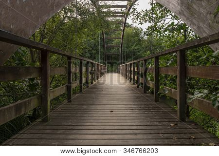 Wooden Bridge In A Village In Northern Spain