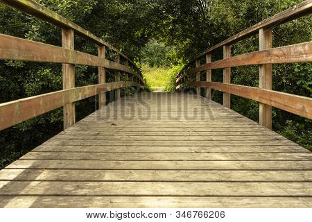 Wooden Bridge In A Village In Northern Spain
