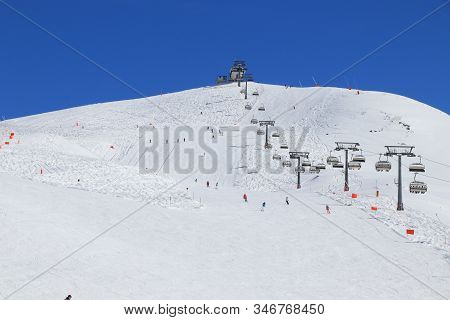 Austria Winter Ski Resort - Mayrhofen In Tyrol. Austrian Central Alps. Horberg Mountain.