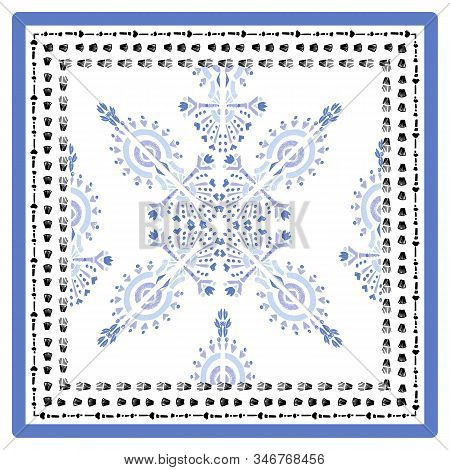 Square Scarf Ethnic Ornate Print Silk.  Shawl Ikat  Embroidery Autentic Fabric Ornament Carpet