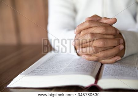 A Woman Sitting And Reading The Bible And Pray For God's Blessing With Faith In His Power The Idea O