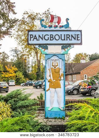 Pangbourne, Berkshire, England. October 29 2011. Town Sign Showing Name And A Viking