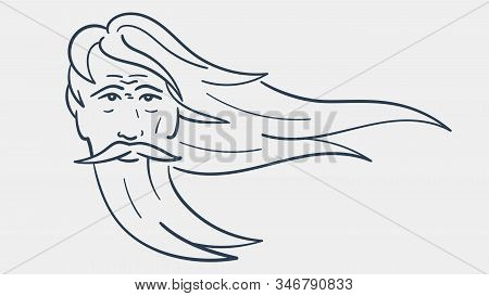 Vector Outlined Illustration Of A Wise Elder Bearded Man. Outlined Portrait Of A Guru