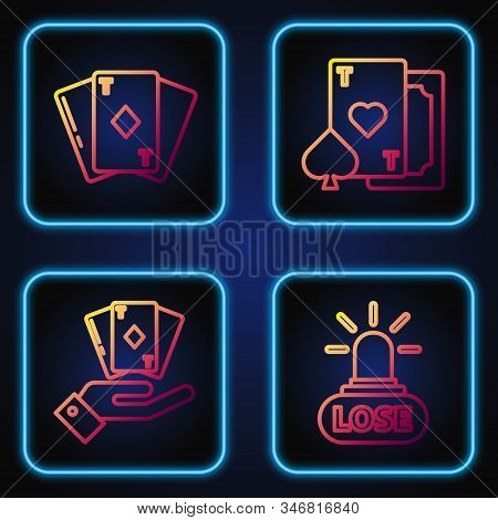 Set Line Casino Losing, Hand Holding Deck Of Playing Cards, Playing Card With Diamonds And Playing C