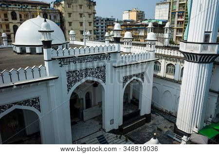 Yangon, Myanmar - December 29, 2019: Mogul Shiah mosque in downtown