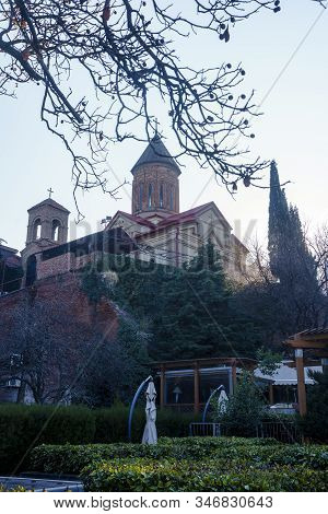 Georgia, Tbilisi The Temple Of All Saints At Sunset On A Winter Evening.