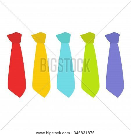 Set Of Multi Colored Ties. Ties Icon. Fashion Ties. White Background. Vector Illustration. Eps 10.