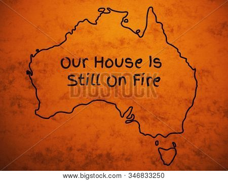 Outlined Australia Map Country Silhouette On Dirty Tan Background With Greta Thunbergs Message At Da