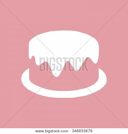 White Cake Logo Of Bakery. Cupcake Dessert On Pink Background