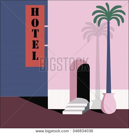 Peaceful Miami Motel Hotel With Words Style Background Illustration