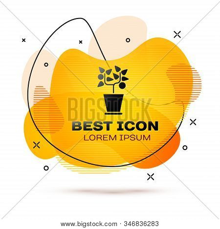 Black Plant In Pot Icon Isolated On White Background. Plant Growing In A Pot. Potted Plant Sign. Abs