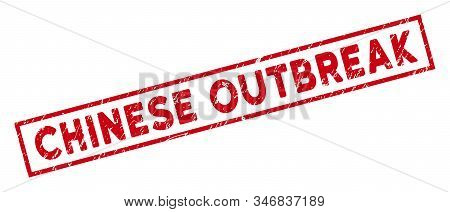 Chinese Outbreak Rectangular Framed Stamp. Red Vector Rectangular Scratched Seal Stamp With Chinese 
