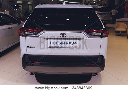 Ufa, Russia, 15 January, 2020: All-new Compact Crossovers Toyota Rav4 Premier At Toyota Car Standing