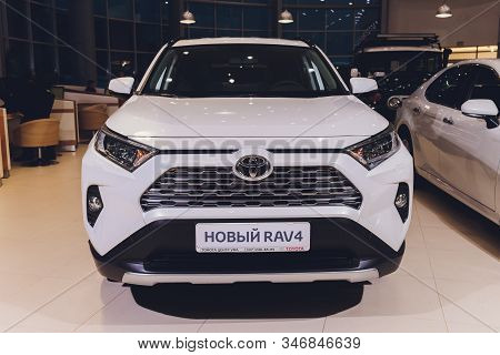 Ufa, Russia, 15 January, 2020: All-new Compact Crossovers Toyota Rav4 Premier At Toyota Car Standing