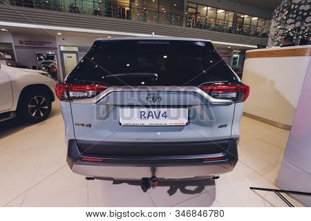 Ufa, Russia, 15 January, 2020: All-new Compact Crossovers Toyota Rav4 Premier At Toyota Car Standing