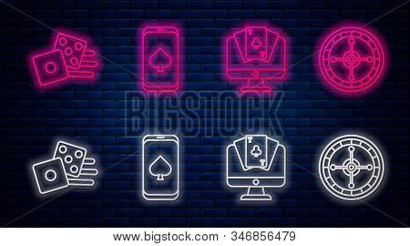 Set Line Online Poker Table Game, Online Poker Table Game, Game Dice And Casino Roulette Wheel. Glow