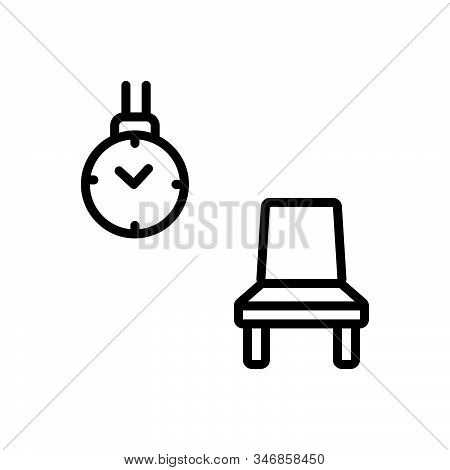 Black Line Icon For Wait Outwait Room Chair Clock Delay Timepiece
