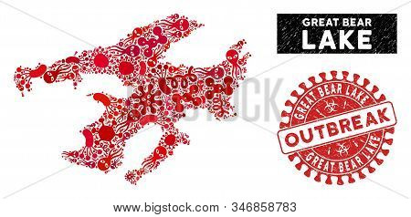 Epidemic Mosaic Great Bear Lake Map And Red Corroded Stamp Watermark With Outbreak Text. Great Bear 