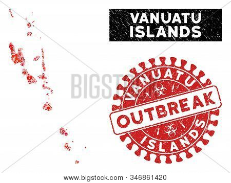 Fever Collage Vanuatu Islands Map And Red Grunge Stamp Watermark With Outbreak Caption. Vanuatu Isla
