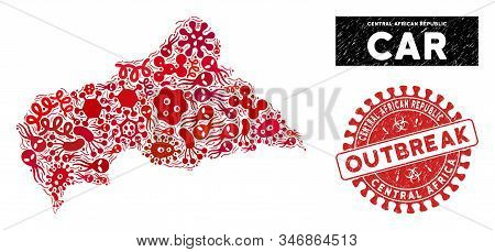 Outbreak Mosaic Central African Republic Map And Red Distressed Stamp Seal With Outbreak Caption. Ce