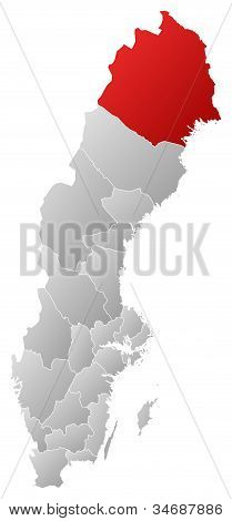 แผนที่ของสวีเดน เขต Norrbotten ที่เน้น