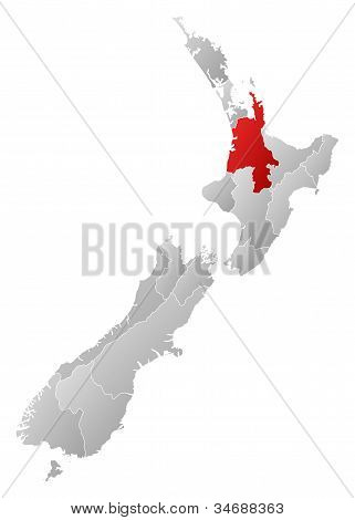 Mappa della Nuova Zelanda, Waikato evidenziata