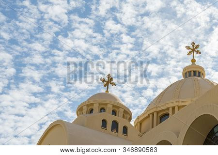 Coptic Orthodox Church In Sharm El Sheikh, Egypt.against The Backdrop Of A Beautiful Sky With Clouds
