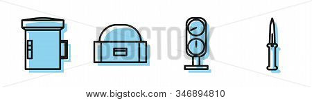 Set Line Gauge Scale, Big Flashlight For Diver, Case Or Box Container For Wobbler And Army Knife Ico