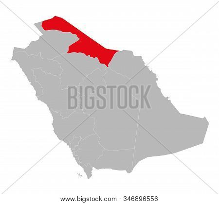 Al Hudud Ash Shamaliyah Province Highlighted On Saudi Arabia Map. Gray Background. Business Concepts