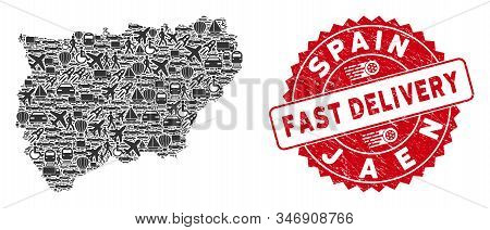 Deliver Collage Jaen Spanish Province Map And Rubber Stamp Seal With Fast Delivery Text. Jaen Spanis