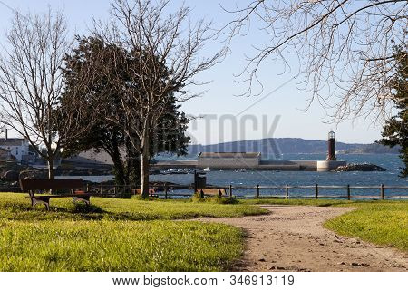 View Of Vigo Estuary And Sea Museum Beacon From The Park Of Carril Beach In Alcabre Parish.
