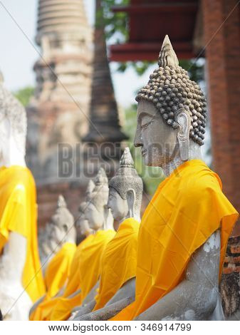 Stucco Buddha Images In The Ayutthaya Period Enshrined At The Wat Yaichaimongkol, Buddhist Temple