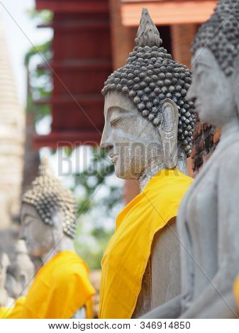Stucco Buddha Images In The Ayutthaya Period Enshrined At The Wat Yaichaimongkol, Buddhist Temple