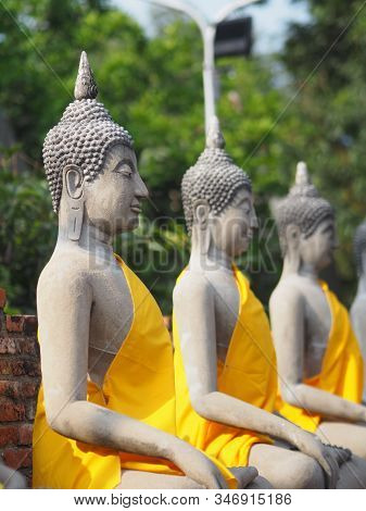 Stucco Buddha Images In The Ayutthaya Period Enshrined At The Wat Yaichaimongkol, Buddhist Temple