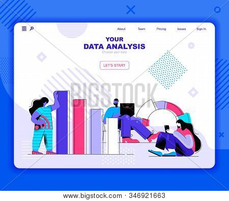 Data Analysis Landing Page Vector Template. Information Chart And Graph Website Header Ui Layout Wit