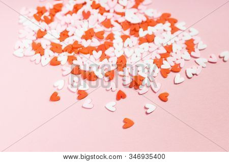 Blur Background Conffeti Hearts On A Pink Pastel Trendy Background Valentines Day Festive Background