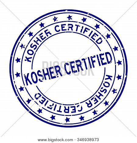 Grunge Blue Kosher Certified Word Squre Rubber Seal Stamp On White Background
