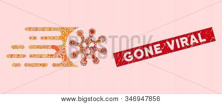 Pandemic Mosaic Gone Viral Icon And Rectangular Rubber Stamp Seal With Gone Viral Caption. Mosaic Ve