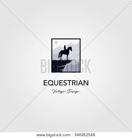 Equestrian On Hill Logo With Nature Background Vector Illustration