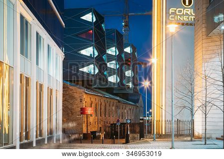 Tallinn, Estonia - December 5, 2016: View Of Historical Rotermann City In Evening Illuminations. Rot