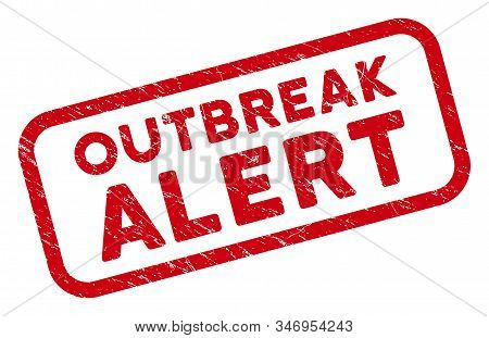 Outbreak Alert Rectangle Framed Watermark. Red Vector Rectangle Distress Seal Stamp With Outbreak Al