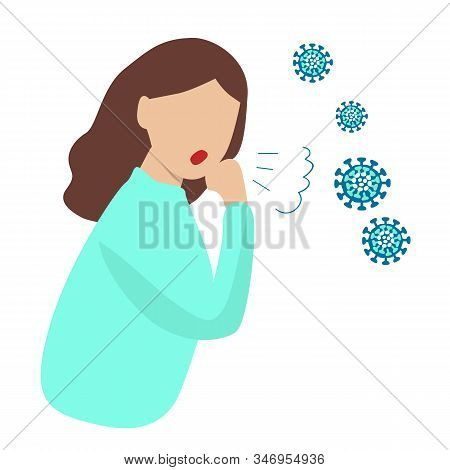 Woman Coughing. Viruses Around. Vector Illustration. Coronavirus 2019-ncov