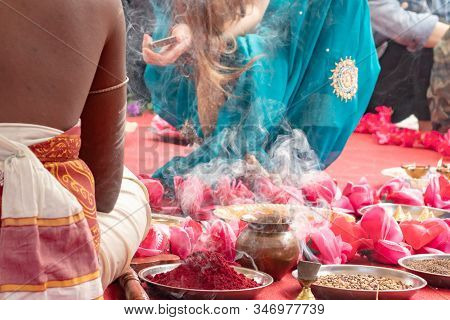 Indian Wedding Ceremony, Decorations For Traditional Ethnic Rituals For Marriage