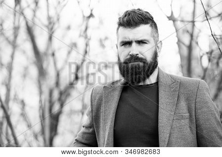 Fine Grooming For Modern Savage. Bearded Man With Brutal Beard. Hipster Wear Long Beard And Mustache