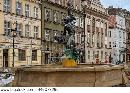 January 4, 2021 - Poznan, Poland: The Fountain Of Mars - One Of The Four Fountains On The Old Market