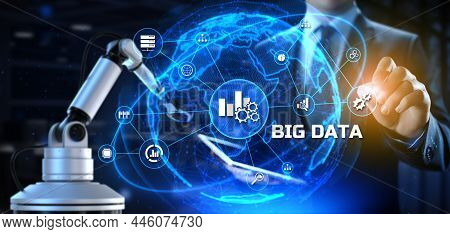 Big Data Analytics Industrial Technology. Cobot Robotic Arm 3d Render
